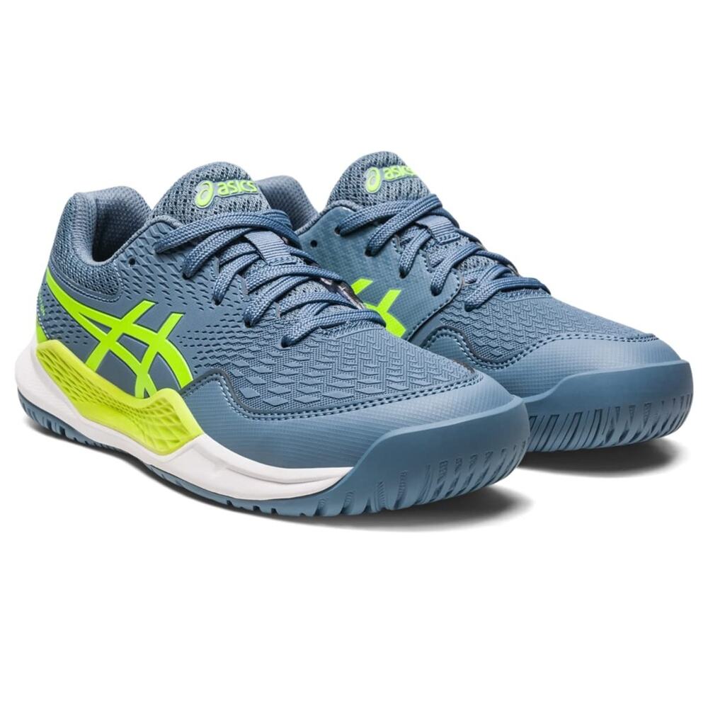 ASICS Gel-Resolution 9 Grade School Shoe, Steel blue /Hazard Green 7 M Big Kid